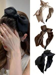 3条装女士时尚缎面蝴蝶结发带，适合日常佩戴、居家、洗脸、上学、海滩、办公室、派对、节日、生日、返校、新年、母亲节礼物等场合。发带/发箍/发箍/头饰 - 彩色 - 查看 3