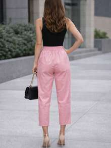 Pantalón dama mujer cintura elástica delgado y fresco para verano de moda casual unicolor - Rosa - Ver 2