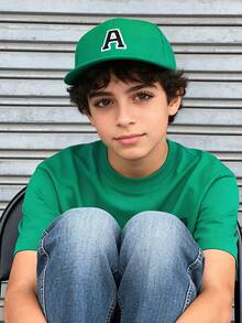 青少年专属风格！1 顶 A-Z 字母定制绿色棒球帽，饰有独特的黑色滚边刺绣，引领街头潮流 - 綠色 - 查看 3