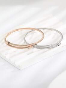 1件简约时尚不锈钢手链 时尚饰品配饰 夏季度假海滩派对街头饰品 - 金色 - 查看 3