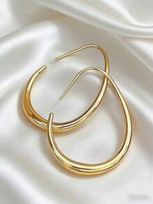 1pair Simple U-Shaped Hoop Earrings For Women Elliptical Large Earrings, Women's Minimalist Earrings, Personalized 1U1A - 銀色 1 對 - 查看 6
