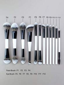 8/12支双头化妆刷套装，包含散粉刷、粉底刷、腮红刷、遮瑕刷、眼影刷、眼线刷、唇刷等，女士及女孩适用化妆工具 - 黑與白 - 查看 5