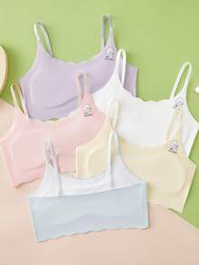 5pcs/Set Colorful Girls Underwear, Elementary & Middle School Student Casual Sports Bras, Anti-Slip Anti-Exposure Camisole For Summer, Ice Silk - Multicolor - View 13