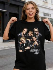 Backstreet Boyss T Shirt Vintage Gothic Rock Streetwear Pop Music Band Bsb Group T-Shirt O-Collar Oversized - 黑色 - 查看 3