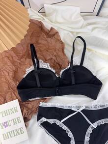 Belle Étoile 1PCS Pure And Cute Underwear Set, Women's Small Bust Gathering And Lifting Wireless Comfortable Lace Bra, Suitable For Daily Wear, Perfect For Giving To Besties, Friends, Or Lovers, The Most Sincere Gift - 黑色 - 查看 7