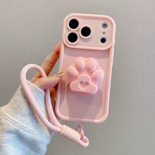 Shockproof Protective Phone Case With Faux Pearl Decor & Wrist Strap, Compatible With IPhone 17/16/15 Series, Galaxy A/S Series, Note 13/14 Pro Max,International Version, Not The Domestic Version - Pink + Cat Paw Holder + Rope - View 2
