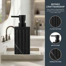 黑色皂液器，饰以竖条纹大理石纹，现代奢华风格，适用于浴室、厨房台面，液体可重复灌装瓶 - 方形 - 查看 4