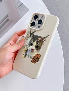 1pc White Litchi Texture Shockproof TPU Phone Case, UV Printed With Cute Cat, Coffee Cookie And Star Elements, Fashionable Protective Cover For IPhone 7/8/7 Plus/8 Plus/X/XS/XR/XS Max/11/11 Pro/11 Pro Max/12/12 Pro/12 Pro Max/12 Mini/13/13 Pro/13 Pro Max/13 Mini/14/14 Pro/14 Pro Max/14 Plus/15/15 Pro/15 Pro Max/15 Plus/16/16 Pro/16 Pro Max/16 Plus/17/17 Pro/17 Pro Max/Air - Multicolor - View 4