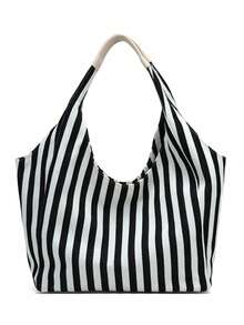 一件装黑白条纹帆布大容量敞口休闲单肩包，适合女性日常通勤。 - 彩色 - 查看 15