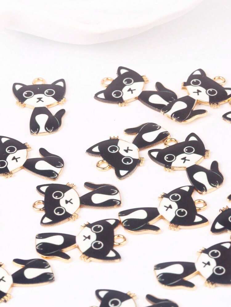 10个/包 可爱卡通猫咪吊坠配件，DIY首饰制作材料，可用于制作项链、耳环 - 貓 - 查看 7