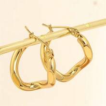 1件装时尚扭曲抛光不锈钢耳环，奢华个性化设计，百搭派对庆典嘻哈耳环饰品 - 金色 - 查看 5