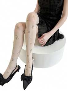 1 Pair Women's Milky White Floral Jacquard Ultra-Thin Sheer Stockings - White - View 6