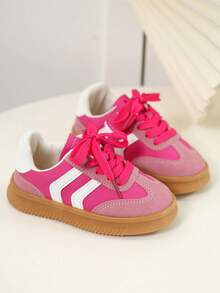 1 Pair Baby Classic Sports Shoes, Made Of Comfortable Breathable Material To Keep Baby's Feet Dry. Black And White Striped Design On Upper, Simple And Fashionable, With Closure For Easy On And Off. Non-Slip And Wear-Resistant Sole Provides Stable Support, Suitable For Toddling And Daily Activities. Whether Indoor Or Outdoor, These Sports Shoes Offer Comfort And Safety For Baby, An Ideal Choice For Baby's Growth. - Pink - View 5