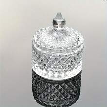 1pc Crystal Glass Storage Jar With Lid, Jewelry Organizer, Candle Holder, Gift, Wedding/Birthday Desktop Decor, Kitchen Supplies, Christmas Gift - Multicolor B - View 10