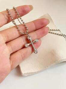 1 chiếc dây chuyền mặt hình thánh giá mạ đồng zirconia hình học thời trang, đính đá zirconia siêu nhỏ, dành cho nữ - A - Xem 3
