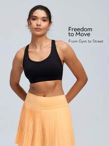 Tender Angel Women Sports Bra, Removable Padded, Minimalist Racerback Design, Suitable For Yoga, Running, Fitness - Black - View 3