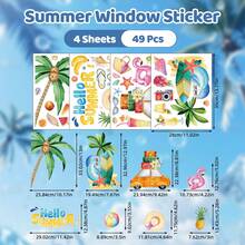 1 Set Of 4 Summer Theme Window Stickers, Includes Palm Tree, Car, Fruit Patterns, Removable Static Cling Glass Decals, Suitable For Bedroom, Living Room, Balcony And Display Window Decoration - Beach - View 9