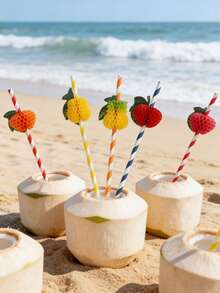 20pcs Honeycomb Tropical Fruit Paper Straws, Disposable Paper Cocktail Straws Suitable For Hawaiian Party, Pool Party, Birthday, Wedding - A - View 8