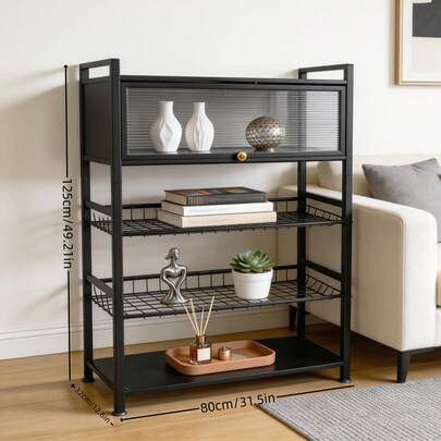 HanTai 5-Tier Fruit Vegetable Storage Cart ,Rolling Kitchen Basket Organizer With Ergonomic Wood Handle & Wheels For Snacks Produce, Heavy Duty Metal Vianderos Para Cocina Modernos, Black