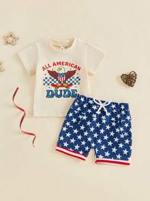 Baby Boy 4th Of July Outfit Toddler Boy Fourth Of July Clothes Memorial Usa American Flag Shirt Shorts Set - Màu be - Xem 6