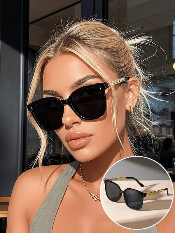 1副女士塑料金属圆框时尚美学基础韩版经典酷炫眼镜，适合音乐节、周末、郊游、高尔夫、驾驶等场合。