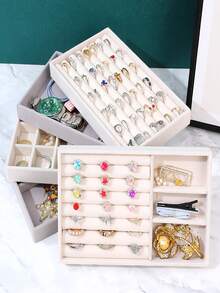 1个奢华灰色天鹅绒8格珠宝、眼镜和手表展示托盘 - 柔软毛毡材质收纳盒，实用女士礼品 - 彩色 - 查看 8