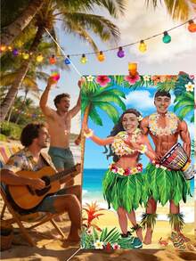 1pc Oversized Hawaiian Photo Prop Banner, Hawaiian Summer Photography Background, Hawaiian Themed Party Decor, Tropical Luau Couple Doorway Curtain Decor, Hawaiian Party Decorations, Fabric Luau Photo Booth Backdrop, Aloha Tiki Background For Beach Party - A - View 7