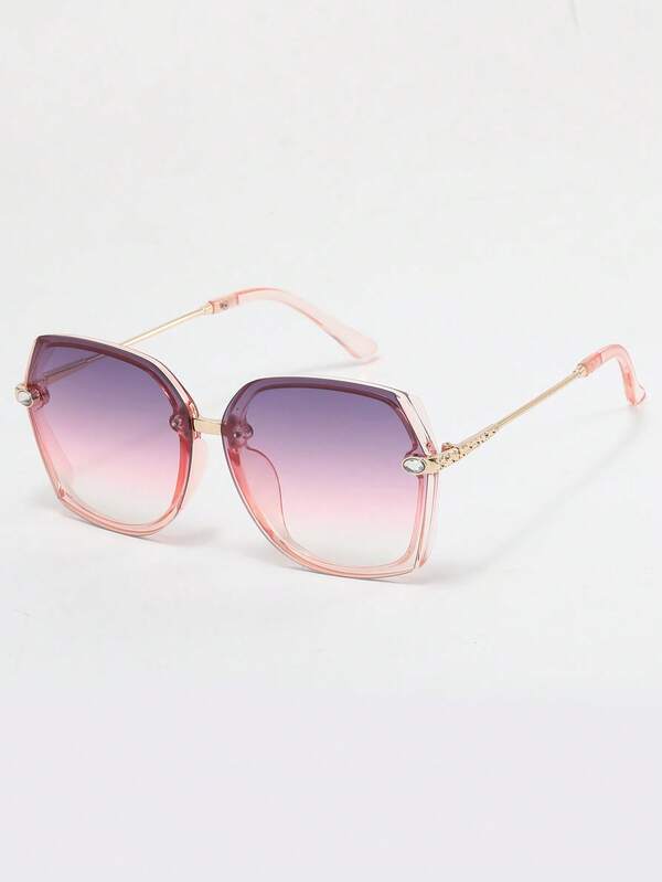 1pc Women's Square Fashion Sunglasses, UV Protection, Gradient Color, Metal Temples With Rhinestone Embellishment, Retro Style Suitable For Summer, Beach, Travel, Outfit, Vacation