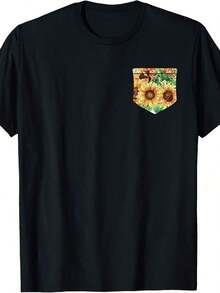 Dibujo lineal de una sencilla flor - Camiseta con estampado blanco - Verde - Ver 1