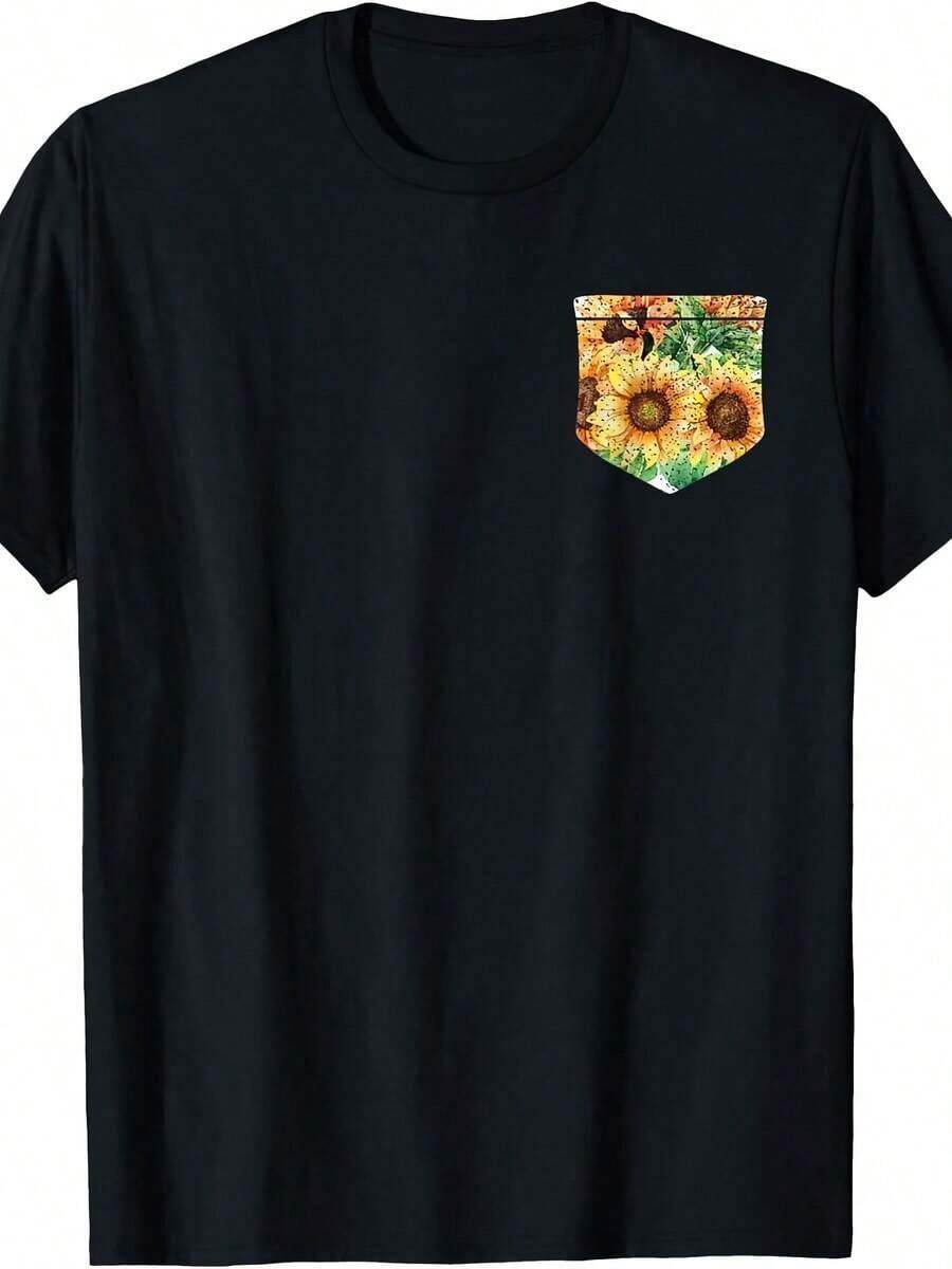 Dibujo lineal de una sencilla flor - Camiseta con estampado blanco - Verde - Ver 1