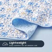 - Floral Quilt Set Coquette Cottagecore Shabby Chic Flower for Women Teen Girls Reversible Lightweight Bedspread Coverlet 3 Pieces Blue White Queen/Full Size - Azul blanco - Ver 8