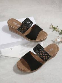 Damen neue Mode leichte & bequeme Keilsandalen, Sommer Strand Urlaub offene Zehenschuhe, geeignet für den täglichen Gebrauch, Urlaub, Party, Zuhause - Schwarz - Übersicht 7