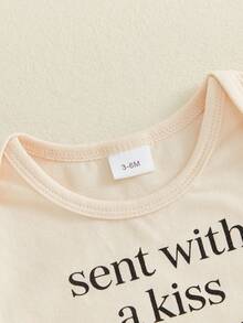 Infant Baby Summer Jumpsuit Letter Print Short Sleeve Round Neck Romper Cute Bodysuit - Apricot - View 6