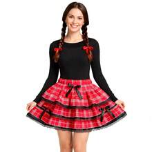 Junior/Adult Junior/June Festival Skirt, Country-Style Checkered, Round, Square Dance, Saint John's Day, Ruffled, Luxury - 紅色 - 查看 1