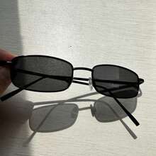 1副迷你复古方形金属框时尚眼镜，黑色朋克Y2K时尚街拍道具 - 黑色 - 查看 7