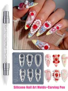 Khuôn nặn móng tay silicon hình cánh hoa mùa xuân hè, khuôn mẫu thiết kế móng tay tự làm hình hoa ly và hoa anh đào, dụng cụ tạo hình móng tay. - Trong sáng - Xem 3