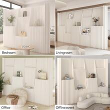 Multifunctional Foldable Kraft Paper Screen Divider With Storage Shelf, Portable, Versatile In Design, Easy To Store, Perfect For Living Room, Office, Shopping Mall, Beauty Salon And Other Places. - White - View 3