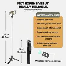 Gậy selfie không dây kiêm chân máy có điều khiển từ xa Bluetooth, giá đỡ điện thoại xoay 360° có thể kéo dài, lý tưởng cho livestream và du lịch. - Một cỡ - Xem 6