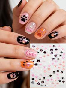 2pcs/1pc Jelly 5D Embossed Bear Paw Design Nail Art Stickers,Cute Cartoon Animal Paw Print Nail Stickers For Valentine's Day,Wedding,New Year,St. Patrick's Day,Holidays -DIY Self-Adhesive Nail Decal Spring&Summer Nail Supplies - Multicolor - View 2
