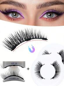 1 Pair Reusable Magnetic Eyelashes, No Glue Needed, 3D Natural Magnetic Lashes - Black and White - View 7