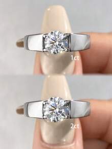 1 chiếc nhẫn Moissanite kiểu dáng tối giản 1-2 carat dành cho nam, bạc sterling 925 - Món quà đính hôn, cưới hoặc kỷ niệm sang trọng tinh tế. - Bạc - Xem 7