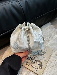 1pc White Butterfly Embroidered Crossbody Bag, Featuring Metal Chain Strap For Elegant & Versatile Look - White - View 3