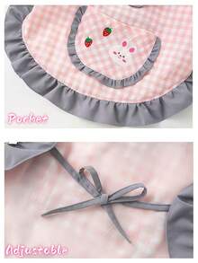 Delantal infantil personalizable y lindo, ajustable, de 60 cm/18 in de largo, bordado a mano con el nombre del niño, bolsillo y diseño de conejo de dibujos animados | Regalo único para celebrar los hitos de los jóvenes chefs y artistas | Recuerdo hecho a mano, perfecto para el atuendo de la fiesta de cumpleaños de la niña pequeña - Multicolor - Ver 5