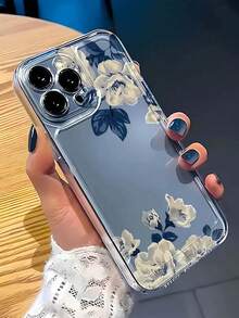 1pc New Creative Minimalist Floral Pattern Phone Case Suitable Compatible With Iphone 16 Pro Max, 11/12/13/14 Plus, XR/7/8 Plus/15 Pro Max - Clear - View 3
