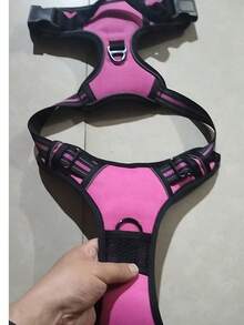 Conjunto de 2 peças: Coleira Peitoral Refletiva e Guia de 1,5m, Coleira Peitoral Respirável para Animais de Estimação, Adequada para Cães e Gatos de Grande, Pequeno e Médio Porte, Colete para Filhotes, Conjunto de Acessórios para Coleira e Guia. - Rosa Quente - Ver 2