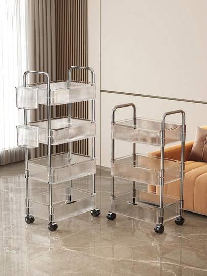 1 pieza Carrito de almacenamiento giratorio de varios niveles, estantes de acrílico giratorios a 360°, asas de metal doble, material de acrílico simple y duradero, marco de aleación giratorio a 360° + ruedas silenciosas y con bloqueo, carrito de almacenamiento portátil de gran capacidad, diseño minimalista moderno, adecuado para baño, cocina, sala de estar, dormitorio, puede almacenar cosméticos y artículos de tocador