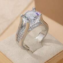 Double Layer Hollow Zirconia Ring, Elegant Luxury Women's Party Exquisite Gift - Silver - View 5