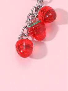 1个女士仿真水果钥匙扣，可爱糖果色透明草莓钥匙圈，送给姐妹的可爱小礼物 - 紅色 - 查看 3