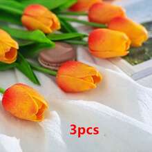 10支装高级仿真花，逼真触感郁金香花束，适用于婚礼、房间、家居、酒店、派对、活动、情人节、新年礼物 - 橘色 - 查看 12