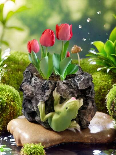 Unique Frog-Shaped Planter, Natural Rock Texture Planting Pot, Green Frog Decor For Indoor Home Garden, Plant Decoration, Creative Planter, Cute Frog Planter, Fresh Home Accent